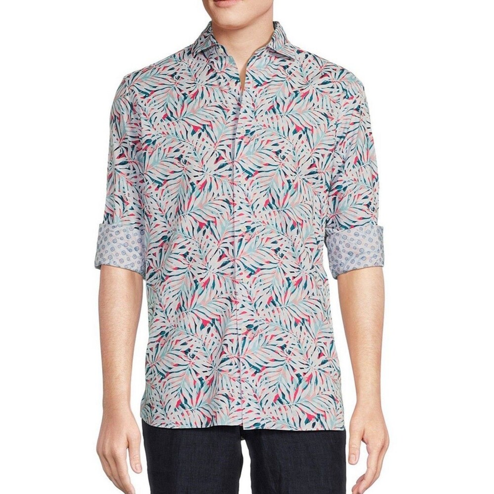 Cremieux Blue Label Key West Collection Long Sleeve Palm 2 Side Cuff Woven Shirt